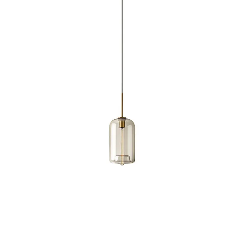 1-lichts eetkamer hanglamp met ovaal/trommel/cilinder helder glazen kap hedendaagse messing plafond hanglamp, 7"/10"/11" b...