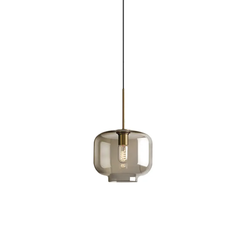1-lichts eetkamer hanglamp met ovaal/trommel/cilinder helder glazen kap hedendaagse messing plafond hanglamp, 7"/10"/11" b...