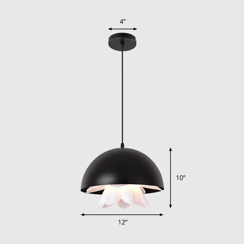 1-lichts eetkamer hanglamp moderne zwarte neerwaartse verlichting met koepelvormige metalen kap Clearhalo