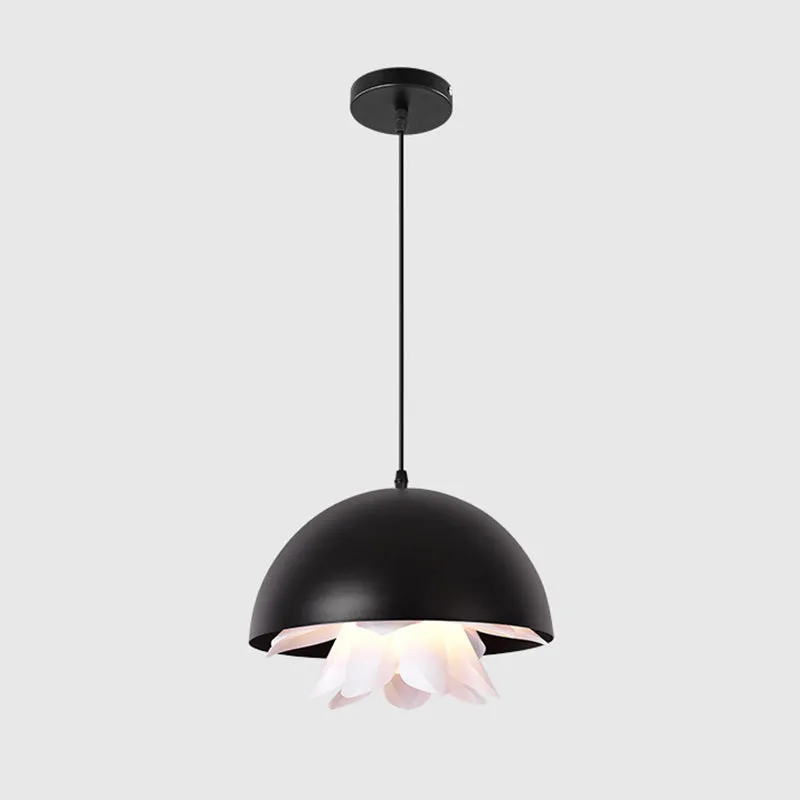 1-lichts eetkamer hanglamp moderne zwarte neerwaartse verlichting met koepelvormige metalen kap Clearhalo