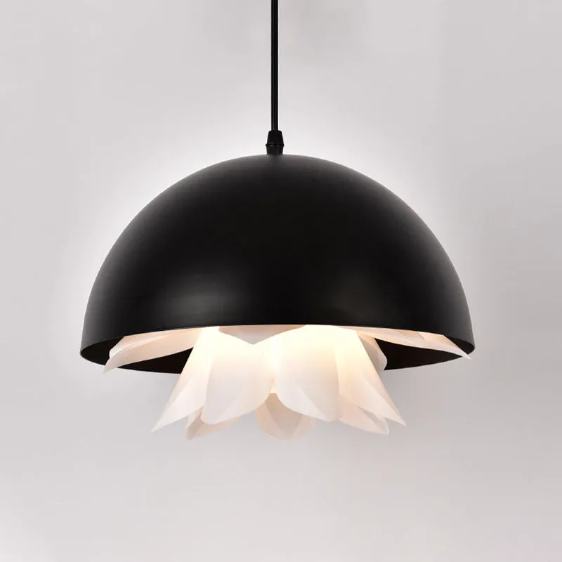 1-lichts eetkamer hanglamp moderne zwarte neerwaartse verlichting met koepelvormige metalen kap Clearhalo