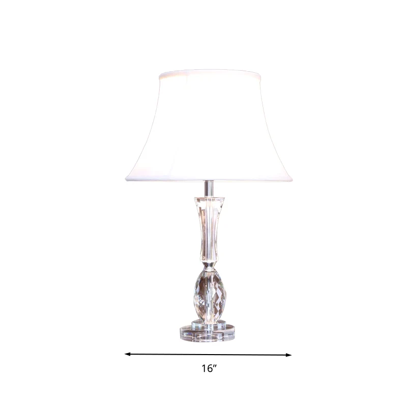 1-lichts Empire Shade Tafellamp Traditionalisme Witte stoffen nachtlamp met kristallen voet Clearhalo