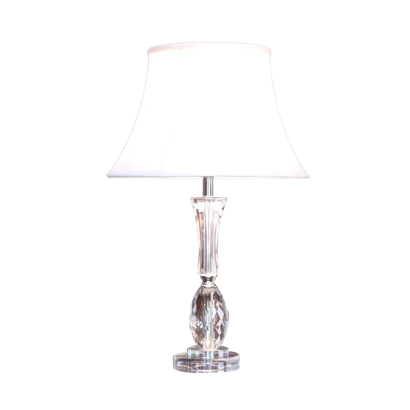 1-lichts Empire Shade Tafellamp Traditionalisme Witte stoffen nachtlamp met kristallen voet Clearhalo