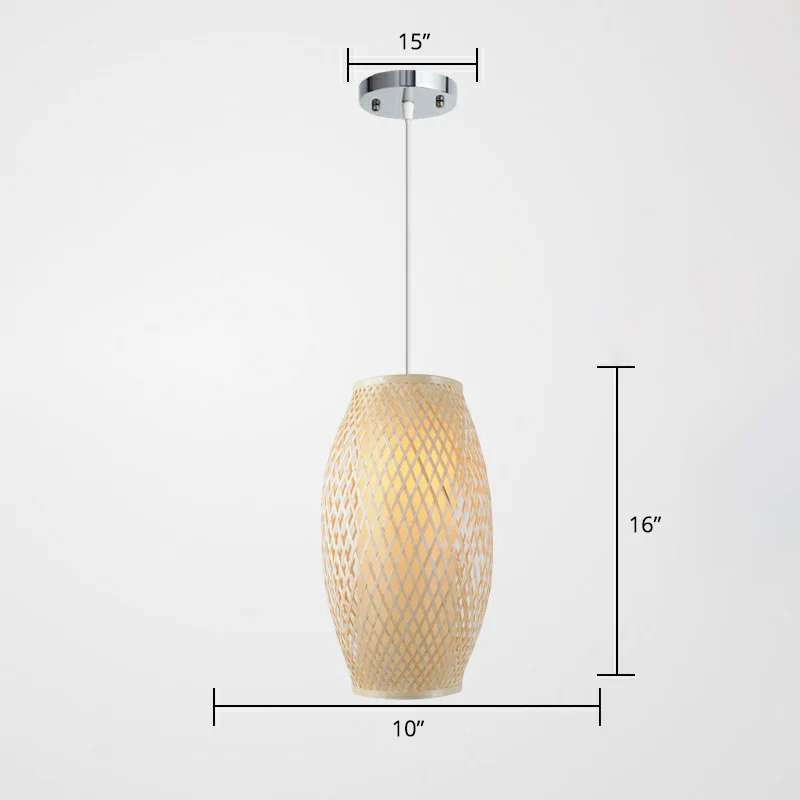 1-lichts gang hangende verlichting Chinese houten hanglamp met elliptische bamboe kap Clearhalo