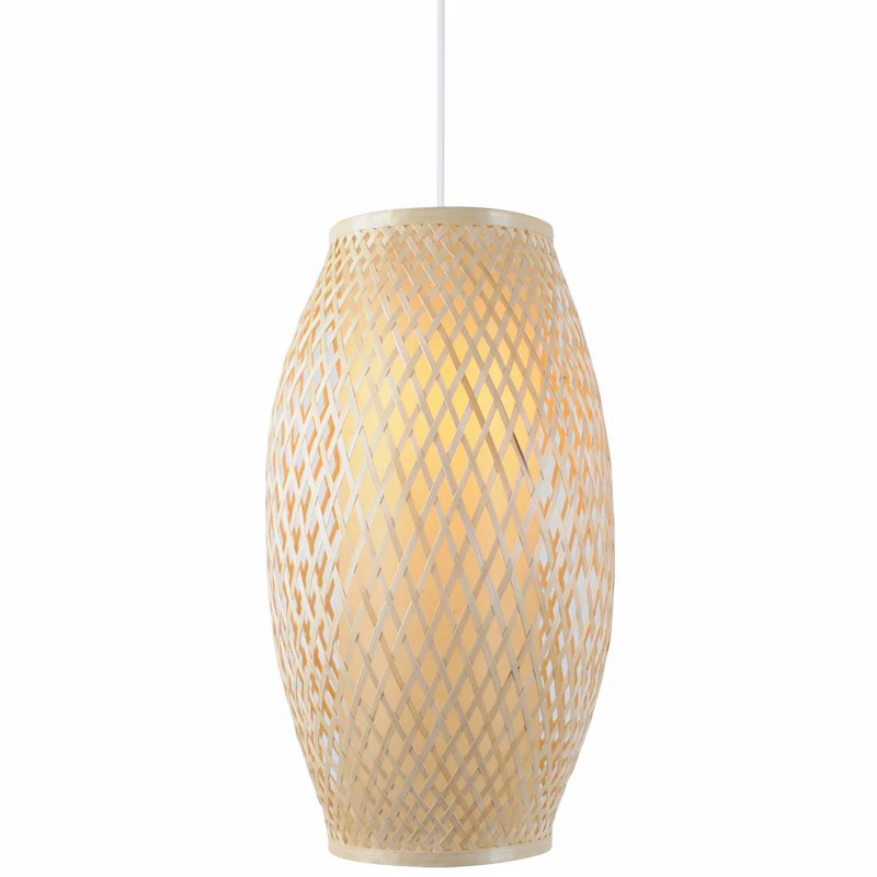 1-lichts gang hangende verlichting Chinese houten hanglamp met elliptische bamboe kap Clearhalo