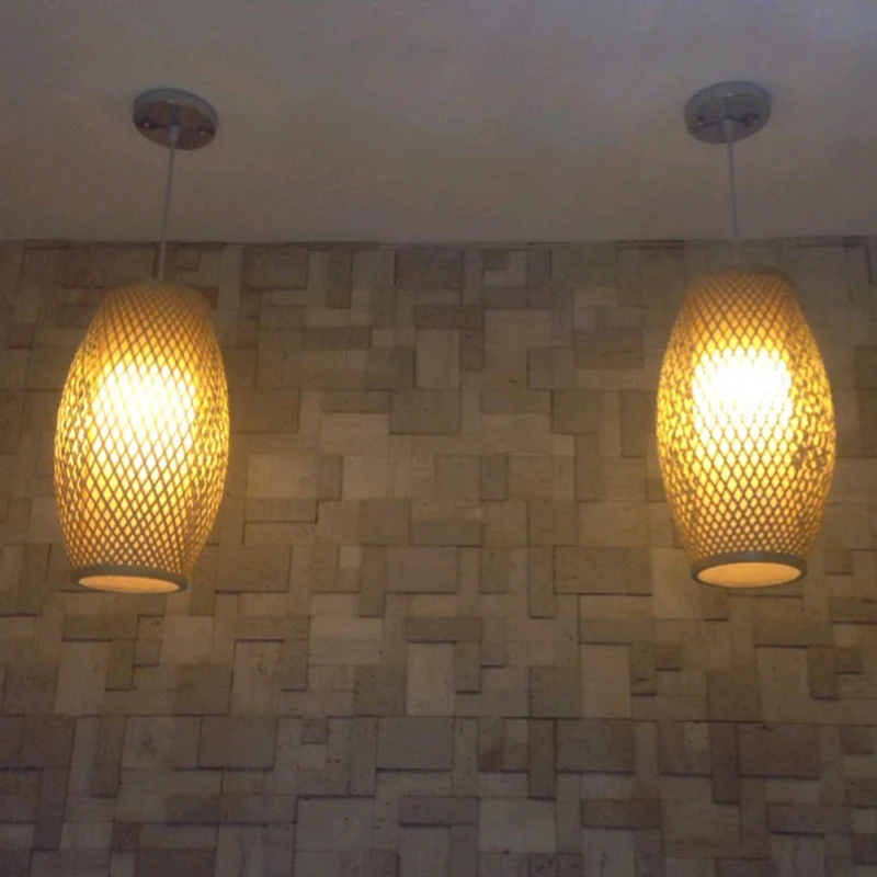 1-lichts gang hangende verlichting Chinese houten hanglamp met elliptische bamboe kap Clearhalo
