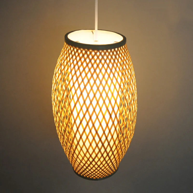 1-lichts gang hangende verlichting Chinese houten hanglamp met elliptische bamboe kap Clearhalo