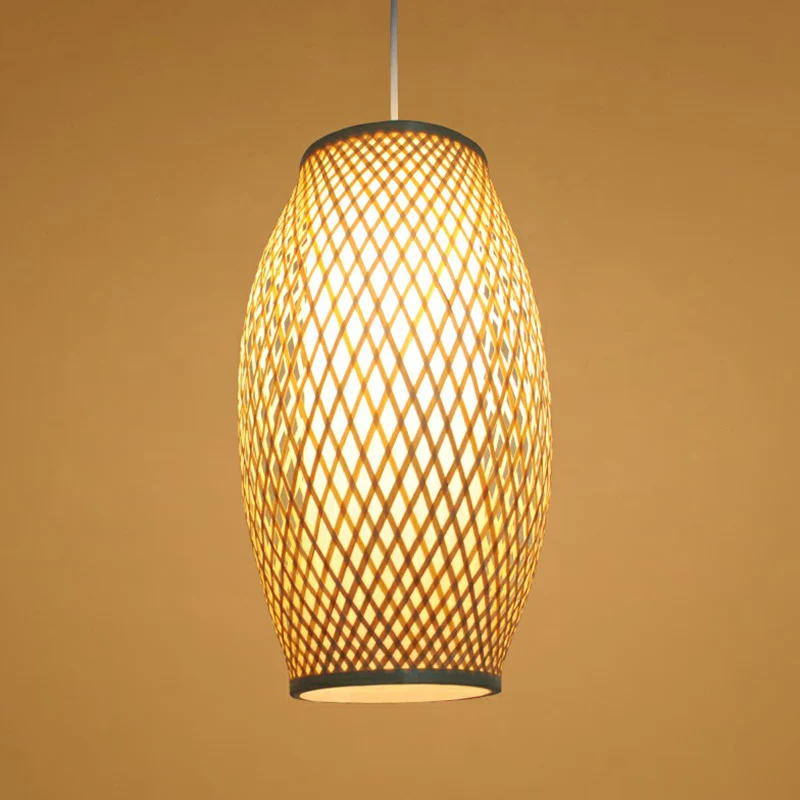 1-lichts gang hangende verlichting Chinese houten hanglamp met elliptische bamboe kap Clearhalo