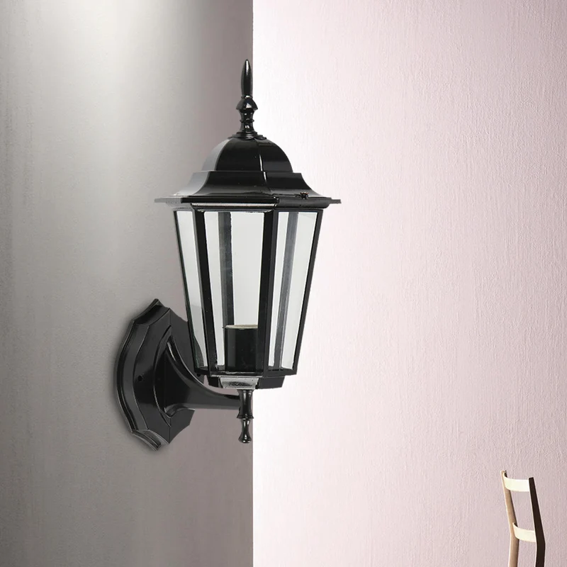 1-lichts geometrische wandlamp Lodges helder glas zwarte afwerking wandgemonteerde lamp voor poort Clearhalo