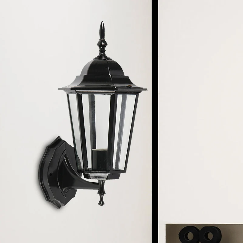 1-lichts geometrische wandlamp Lodges helder glas zwarte afwerking wandgemonteerde lamp voor poort Clearhalo