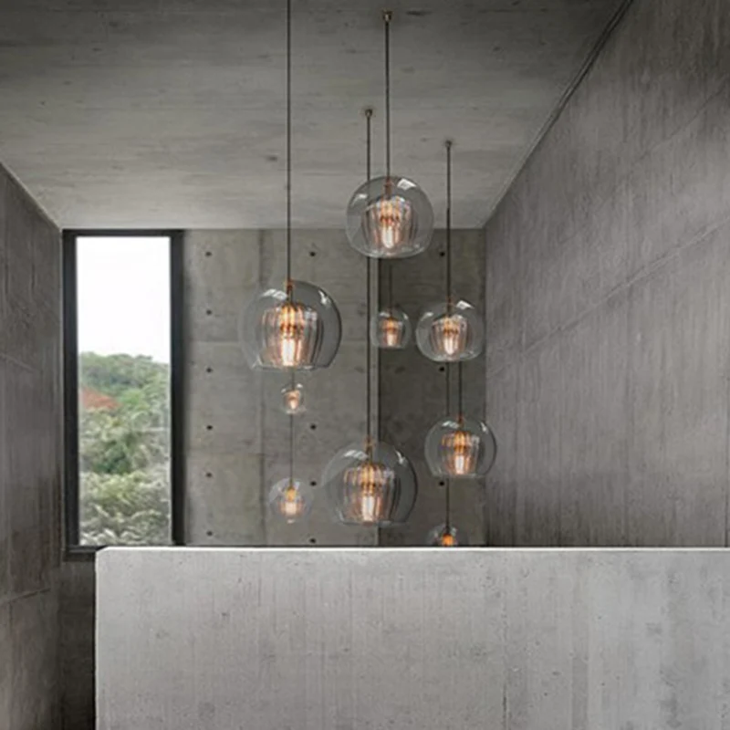 1-lichts Globe hanglamp moderne heldere dubbele glazen hanglamp voor woonkamer Clearhalo