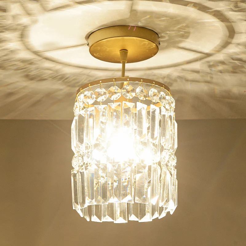 1-lichts hal semi-inbouwlamp met cilinderkristallen kap, hedendaagse koperen plafondlamp Clearhalo