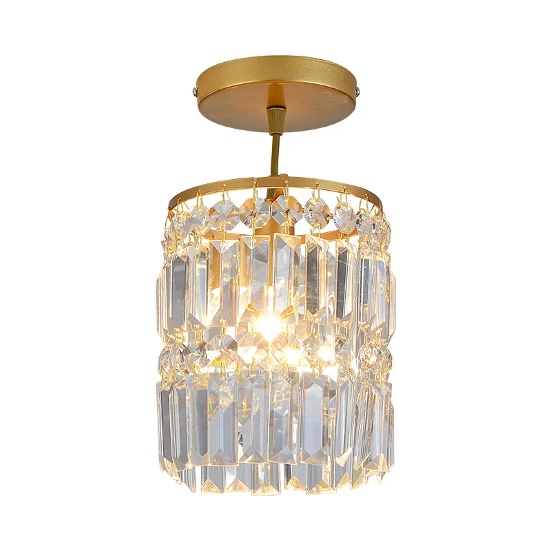 1-lichts hal semi-inbouwlamp met cilinderkristallen kap, hedendaagse koperen plafondlamp Clearhalo