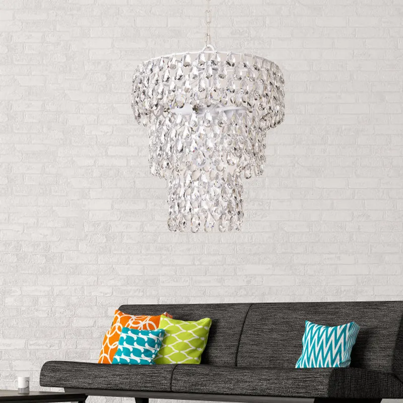 1-lichts hangende hanglamp, minimaal gelaagd rond, helder kristal ingebedde ophangverlichting Clearhalo