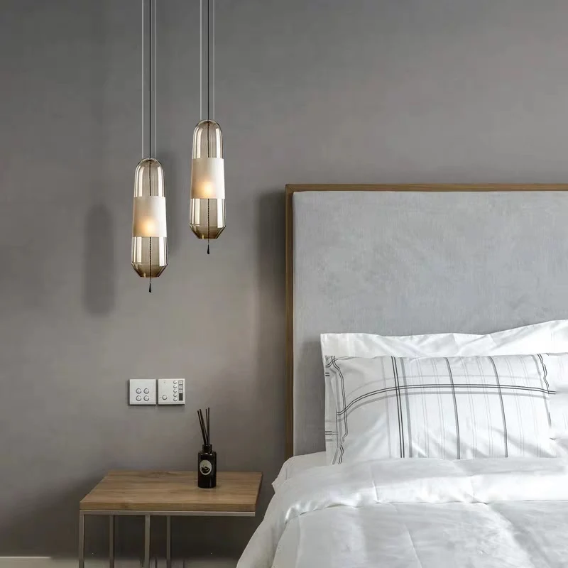 1-lichts hangende verlichtingsarmaturen Moderne cilindrische glazen hanglampen voor slaapkamer Clearhalo