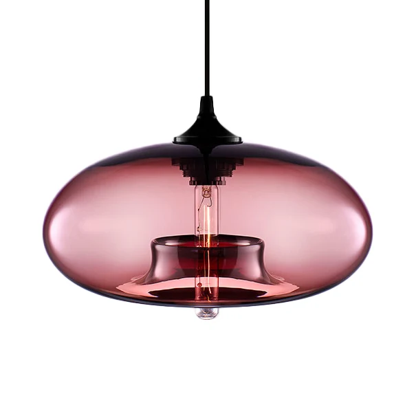 1-lichts hanglamp met ovale glazen kap eigentijds rood/bruin/blauw hangend plafondlicht Clearhalo