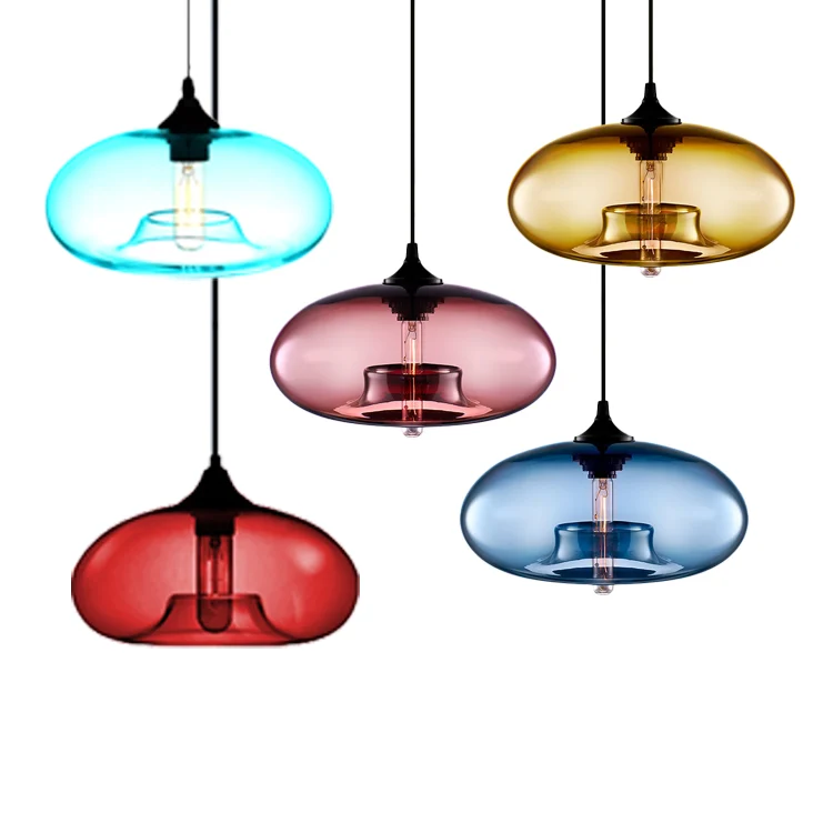 1-lichts hanglamp met ovale glazen kap eigentijds rood/bruin/blauw hangend plafondlicht Clearhalo