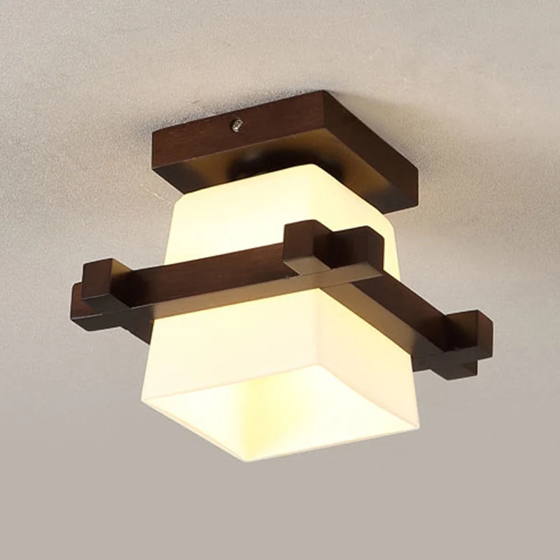 1-lichts houten plafondlamp Moderne eenvoud Semi-inbouwlamp met vierkante glazen kap Clearhalo