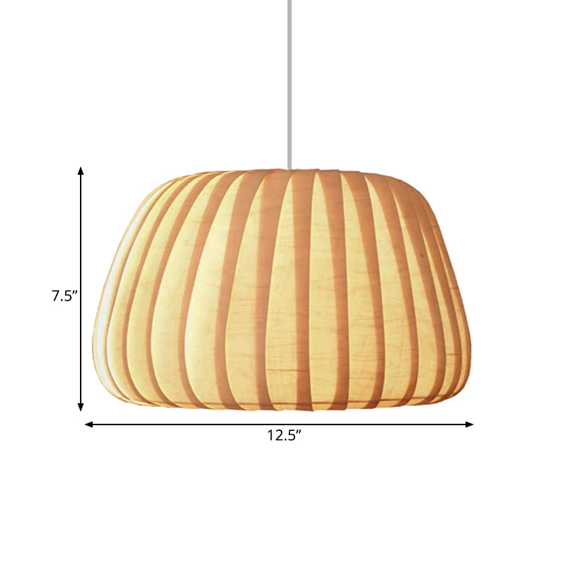 1-lichts kantoor-slingerlamp moderne beige hanglamp met pompoenhouten kap Clearhalo