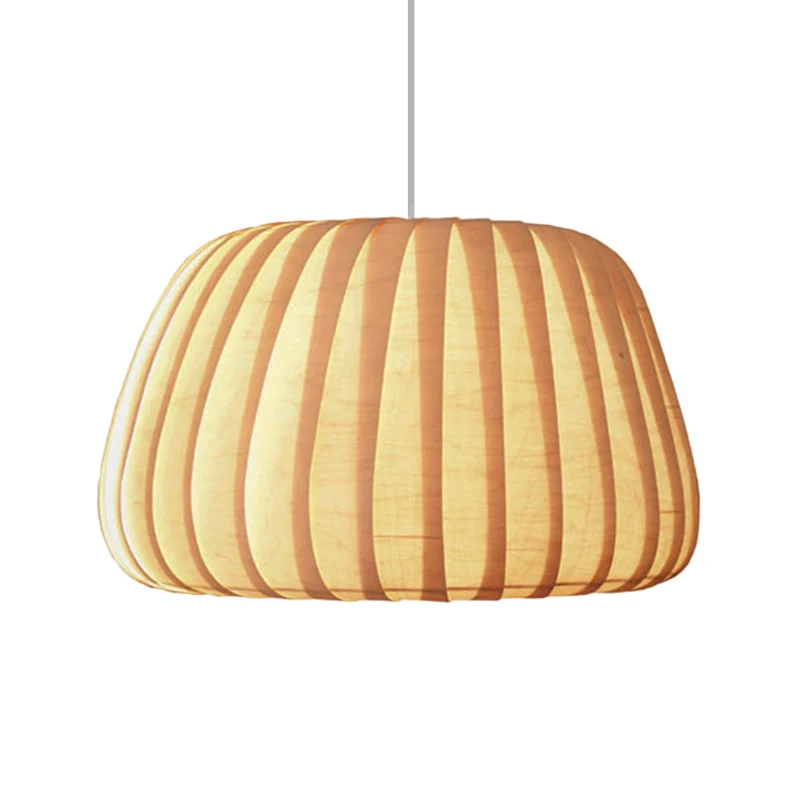 1-lichts kantoor-slingerlamp moderne beige hanglamp met pompoenhouten kap Clearhalo