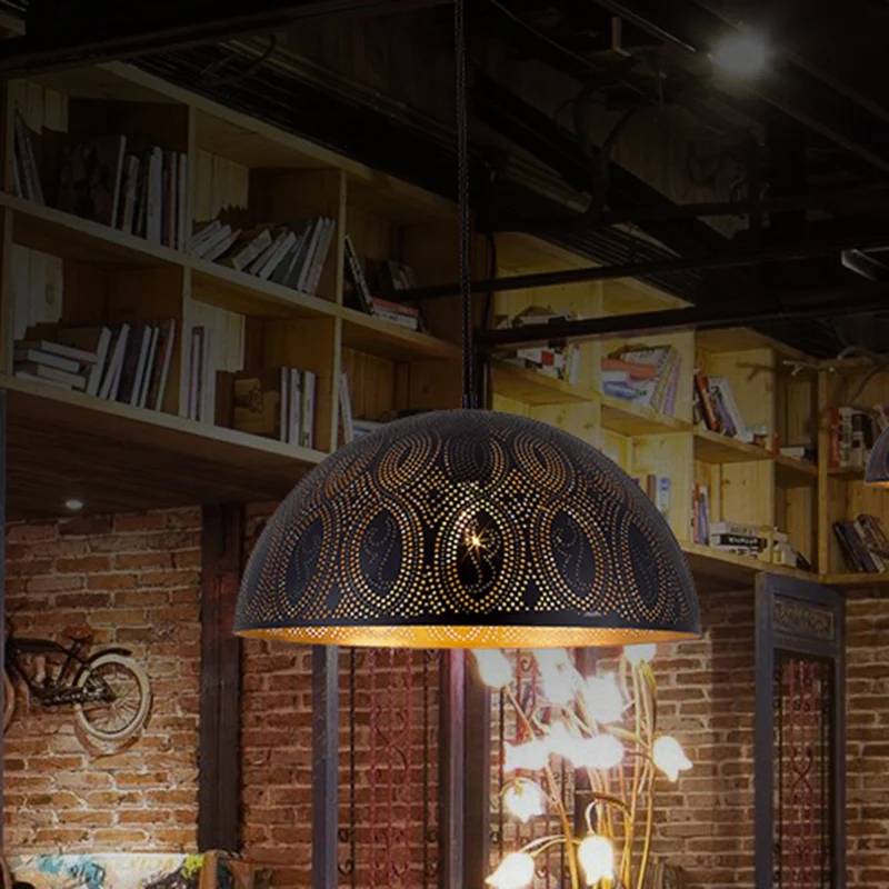 1-lichts koepelvormige hanglamp Arabische stijl, zwart metaal, hangende plafondlamp met spot/ruit/cirkelpatroon Clearhalo
