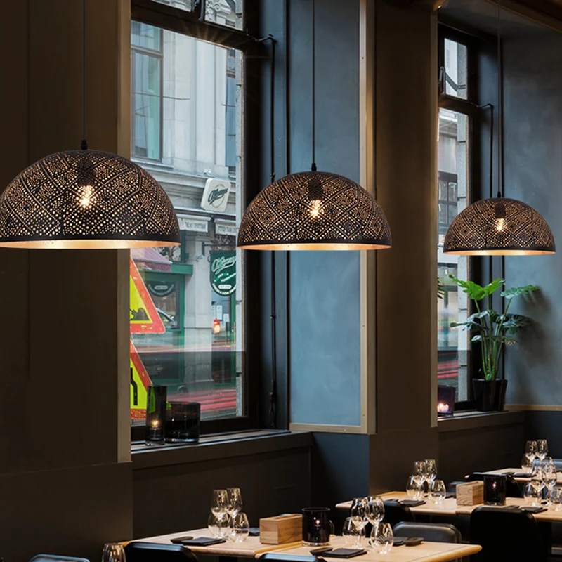 1-lichts koepelvormige hanglamp Arabische stijl, zwart metaal, hangende plafondlamp met spot/ruit/cirkelpatroon Clearhalo