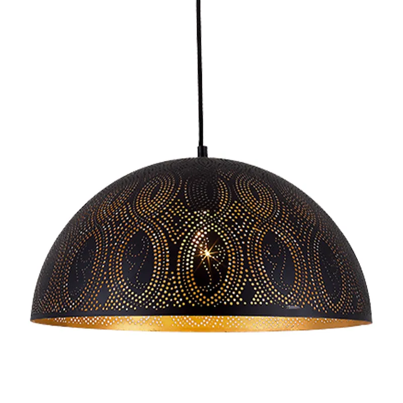 1-lichts koepelvormige hanglamp Arabische stijl, zwart metaal, hangende plafondlamp met spot/ruit/cirkelpatroon Clearhalo