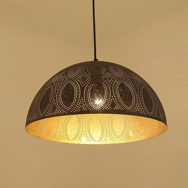 1-lichts koepelvormige hanglamp Arabische stijl, zwart metaal, hangende plafondlamp met spot/ruit/cirkelpatroon Clearhalo