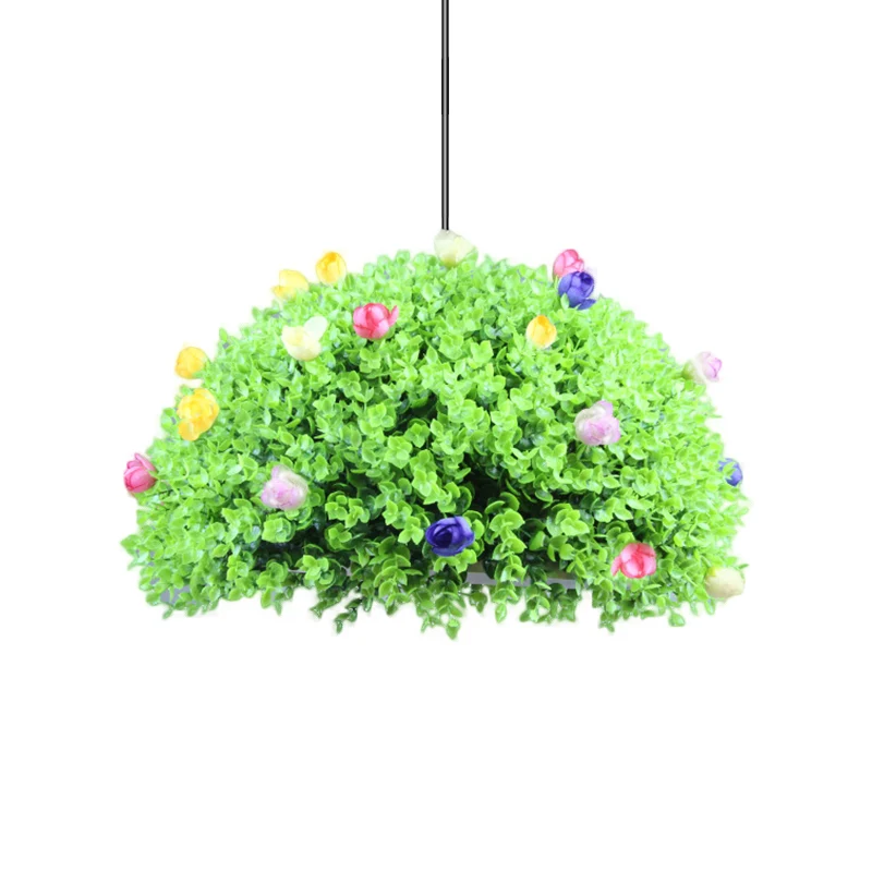 1-lichts koepelvormige hanglampset Fabrieksgroen metallic hangverlichting met kunstmatige bloemendeco Clearhalo