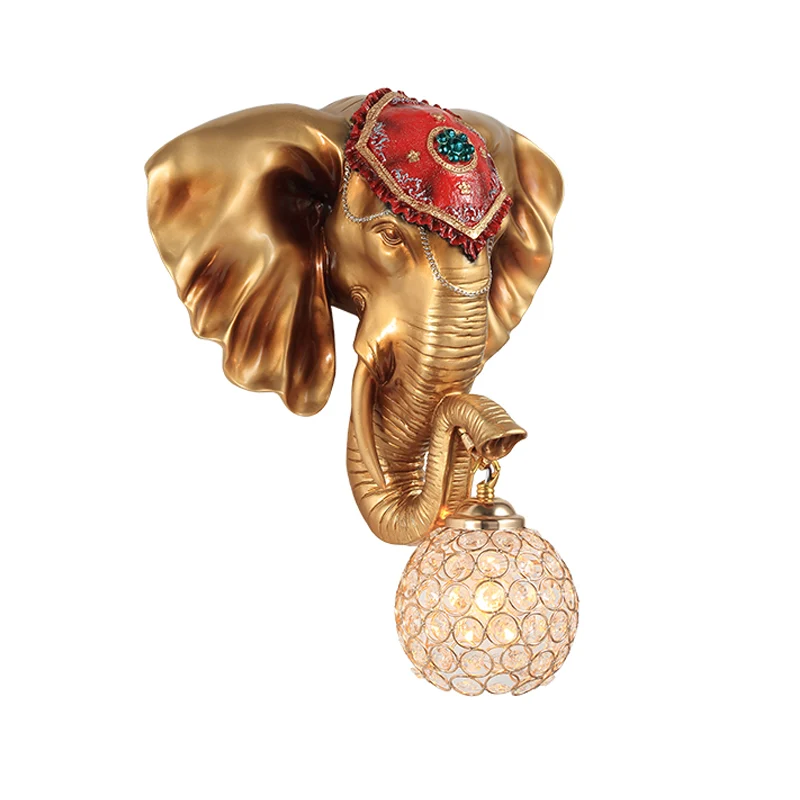 1-lichts koepel/waterdruppel wandverlichting landelijk wit/goud ingelegde kristallen wandlamp met decor van olifantenkop C...