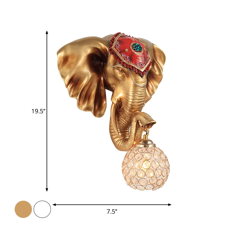 1-lichts koepel/waterdruppel wandverlichting landelijk wit/goud ingelegde kristallen wandlamp met decor van olifantenkop C...