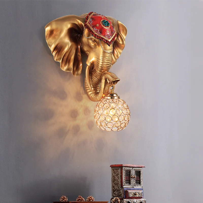 1-lichts koepel/waterdruppel wandverlichting landelijk wit/goud ingelegde kristallen wandlamp met decor van olifantenkop C...
