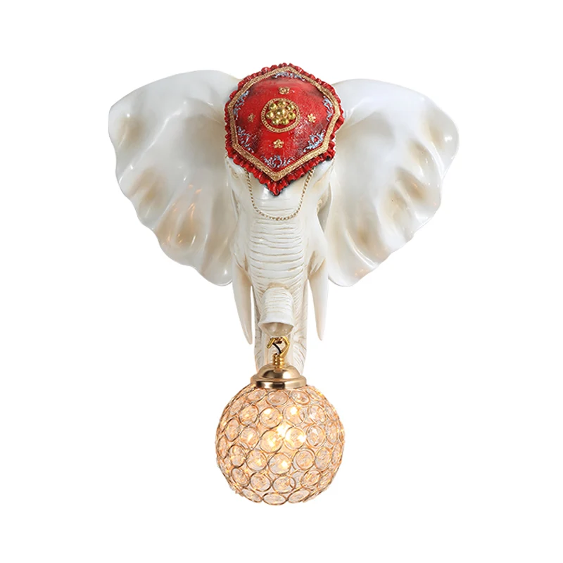 1-lichts koepel/waterdruppel wandverlichting landelijk wit/goud ingelegde kristallen wandlamp met decor van olifantenkop C...