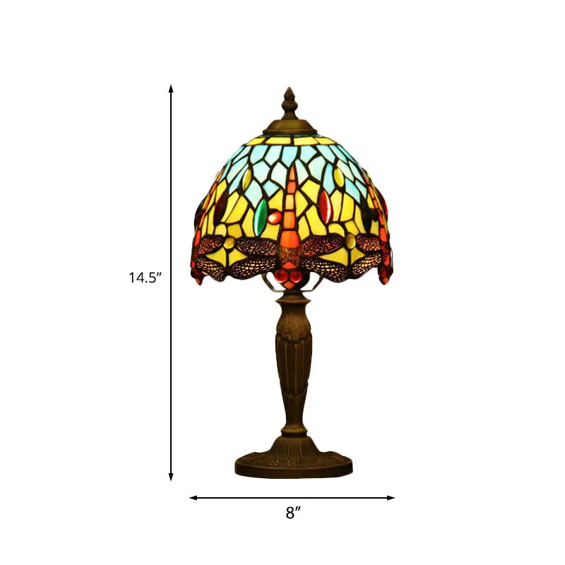 1-lichts kom-nachtlamp Mediterraan oranje/blauw/groen geslepen glas Libelle-patroon bureauverlichting voor koffiebar Clear...