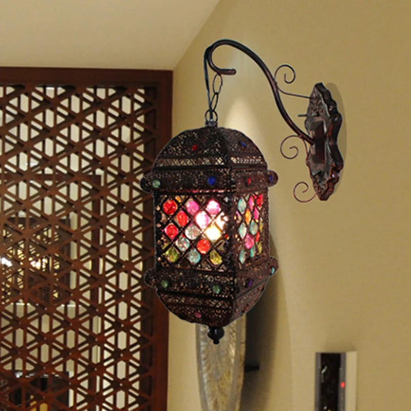 1-lichts lantaarn wandverlichting Boheems roestmetaal schanslamp voor woonkamer Clearhalo