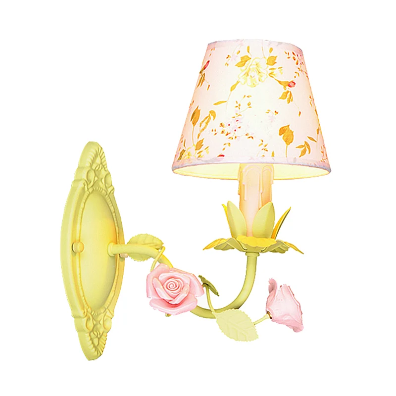 1-lichts metalen schansarmatuur pastorale groene kegel woonkamer wandverlichting met stoffen kap Clearhalo