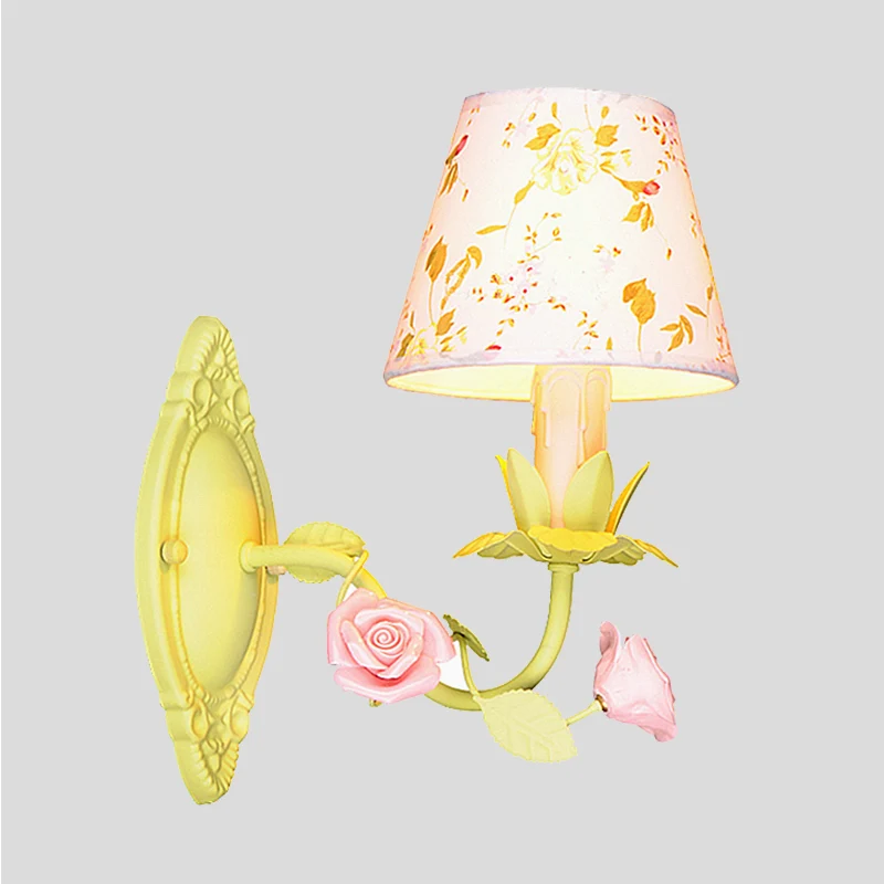 1-lichts metalen schansarmatuur pastorale groene kegel woonkamer wandverlichting met stoffen kap Clearhalo