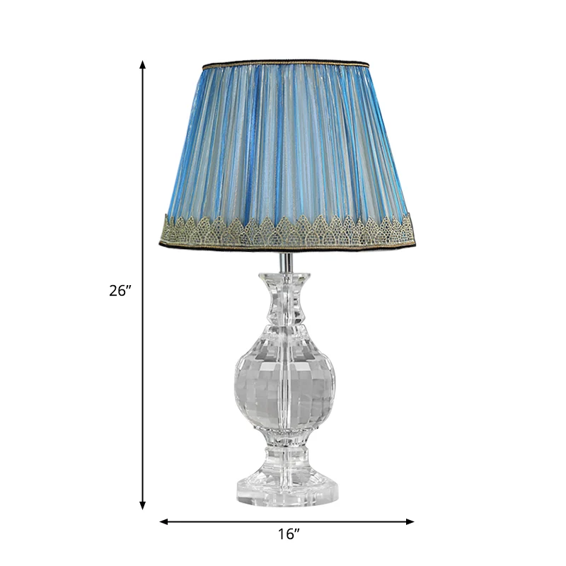 1-lichts nachtlampje Minimalisme geplooide lampenkap Stoffen nachtkastje blauw met kristallen voet Clearhalo