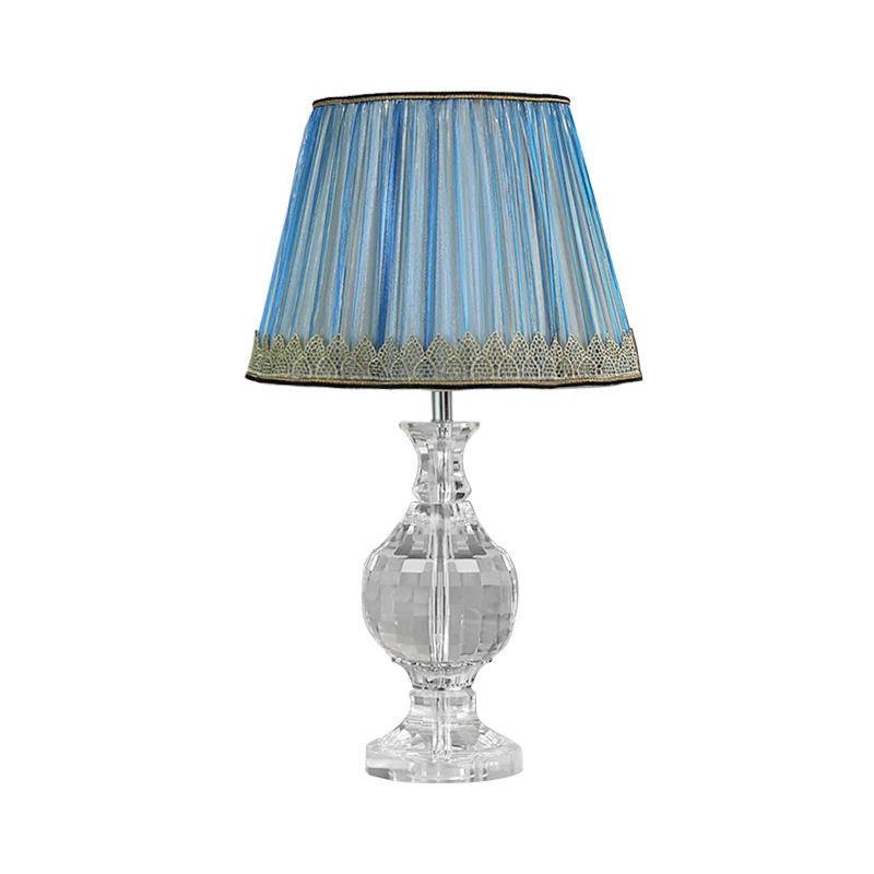 1-lichts nachtlampje Minimalisme geplooide lampenkap Stoffen nachtkastje blauw met kristallen voet Clearhalo