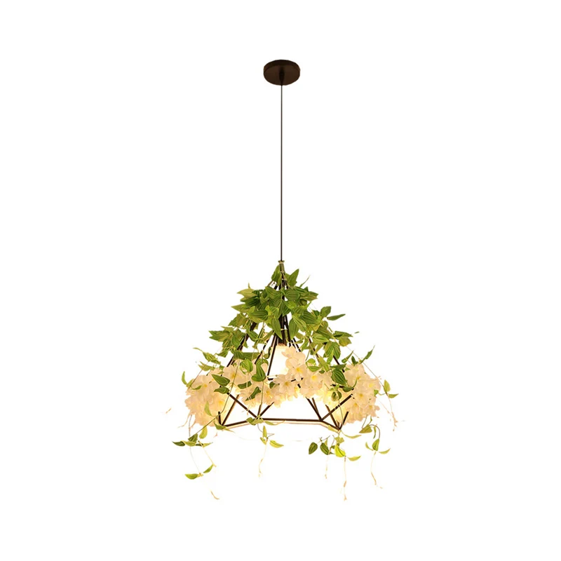 1-lichts ophangpendel Warehouse Diamond Cage metalen hanglamp wit/rood met kunstmatige bloemendeco Clearhalo