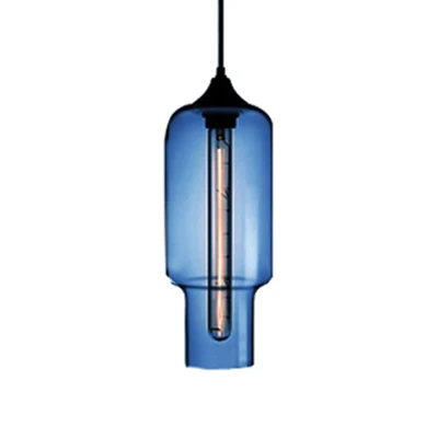 1-lichts plafondhanglamp met flessenglazen kap, hedendaagse rood/bruin/blauw hanglamp Clearhalo