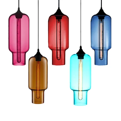 1-lichts plafondhanglamp met flessenglazen kap, hedendaagse rood/bruin/blauw hanglamp Clearhalo
