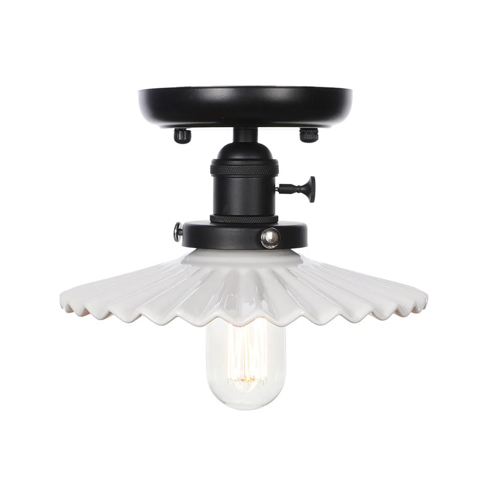 1-lichts plafondlamp met kegel/schotel metalen kap industriële eetkamer semi-inbouw helder/wit Clearhalo