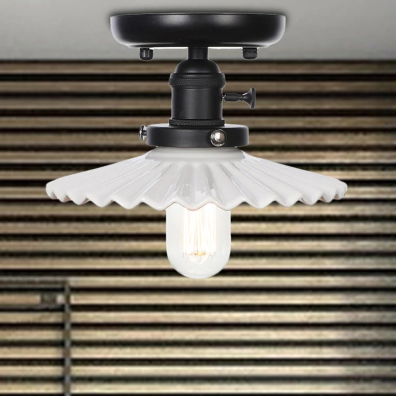 1-lichts plafondlamp met kegel/schotel metalen kap industriële eetkamer semi-inbouw helder/wit Clearhalo