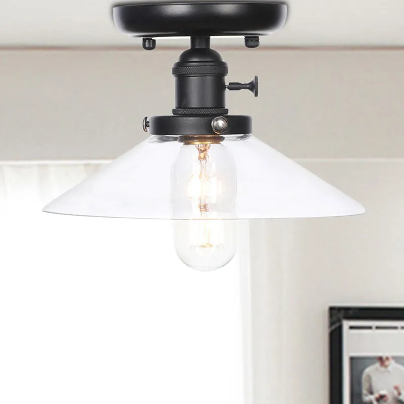 1-lichts plafondlamp met kegel/schotel metalen kap industriële eetkamer semi-inbouw helder/wit Clearhalo