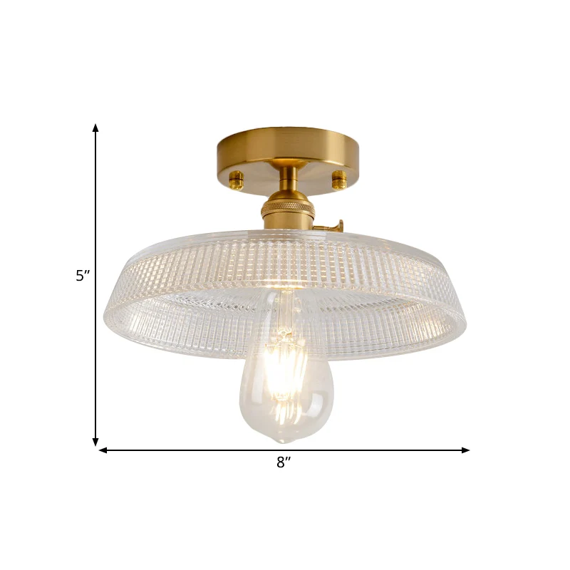 1-lichts plafondlamp met koepel/schuur/bloemkap amber/helder getextureerd glas industriële woonkamer half vlak messing Cle...