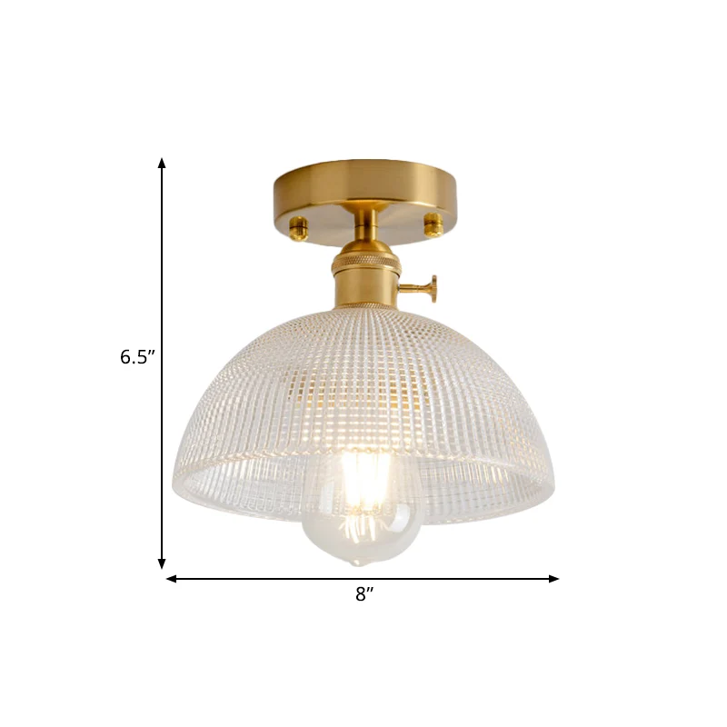 1-lichts plafondlamp met koepel/schuur/bloemkap amber/helder getextureerd glas industriële woonkamer half vlak messing Cle...