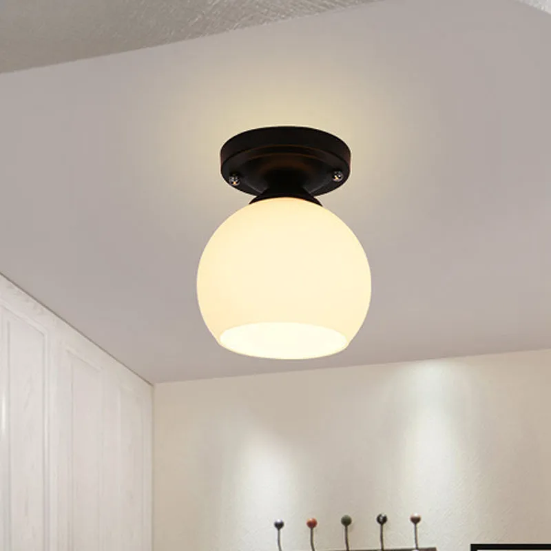 1-lichts plafondlamp met ronde kap van opaalglas, vintage stijl hal half vlak zwart Clearhalo