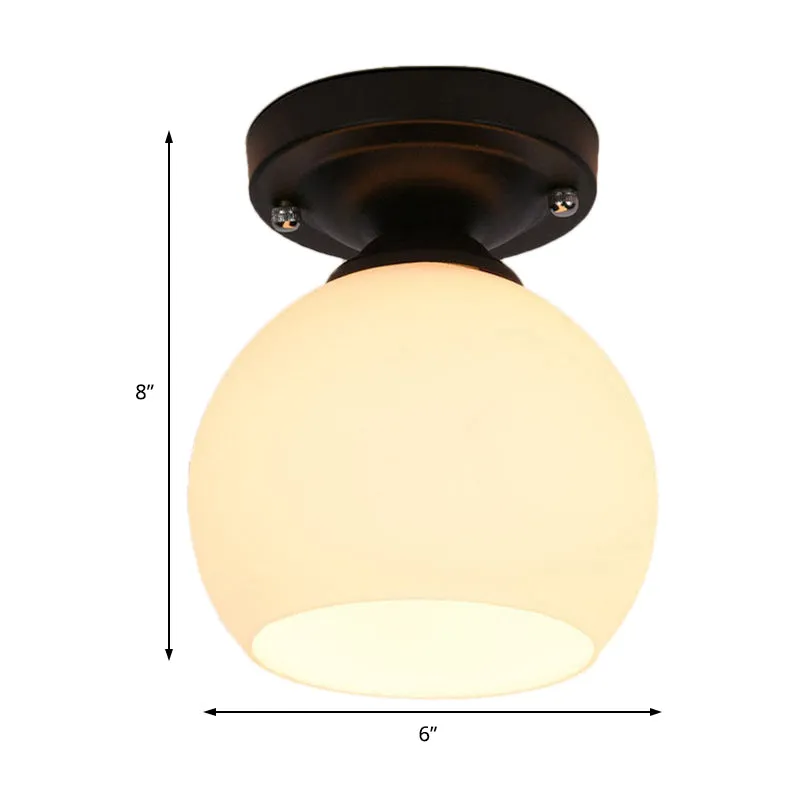 1-lichts plafondlamp met ronde kap van opaalglas, vintage stijl hal half vlak zwart Clearhalo