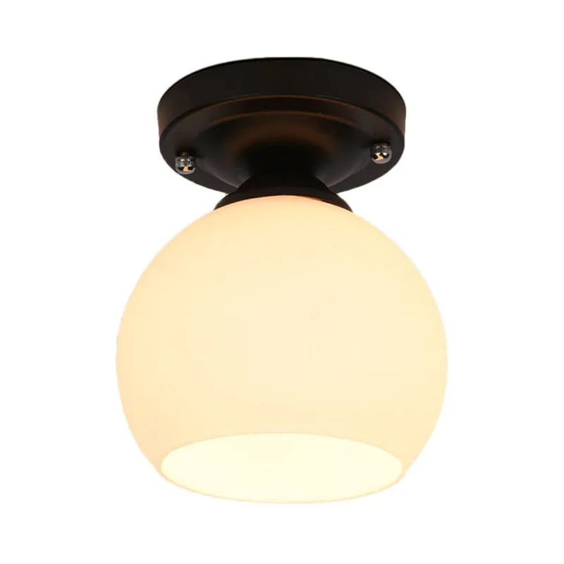 1-lichts plafondlamp met ronde kap van opaalglas, vintage stijl hal half vlak zwart Clearhalo